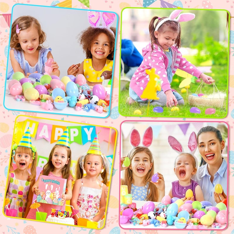 Vibrant collection of prefilled Easter eggs for children, full of fun toys & stickers