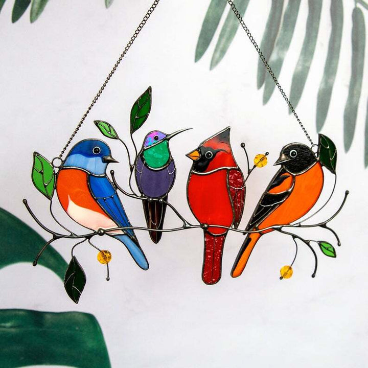 Artistic stained glass parrot window hanging, vivid colorful home decor suncatcher