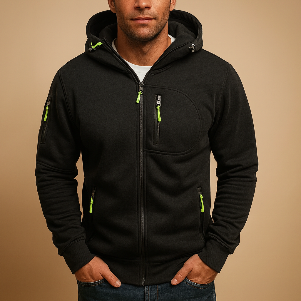 Comfortable men's everyday zip hoodie in grey. Perfect for casual wear & layering during fall and winter.