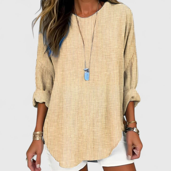 Comfortable striped women's everyday blouse; soft, versatile top for casual fashion & effortless style.