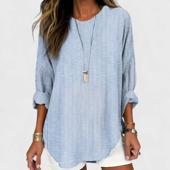 Versatile women's everyday striped blouse; comfortable casual top for easy fashion & effortless style.