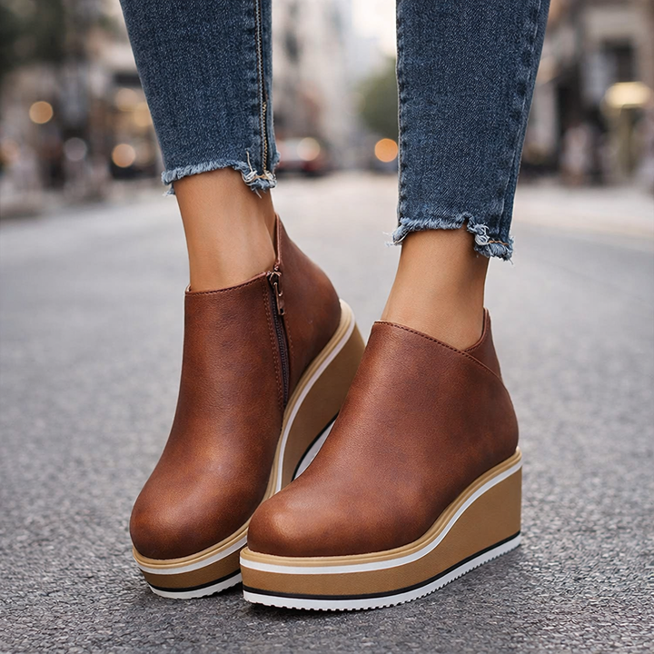Casual women's platform shoes featuring a shock-absorbing sole and fashionable vegan leather