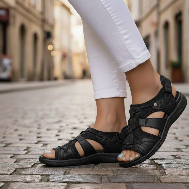 Slip-on open-toe women's walking sandals, designed for comfortable everyday summer wear.