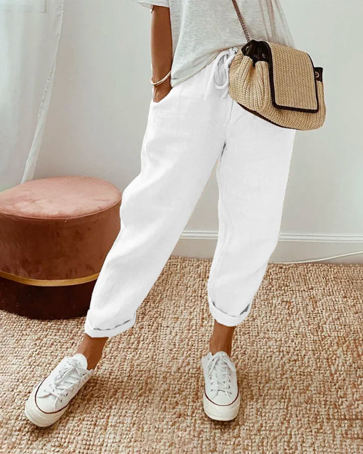 Comfy women's lounge pants with elastic drawstring waist, ideal for summer relaxation & casual wear.