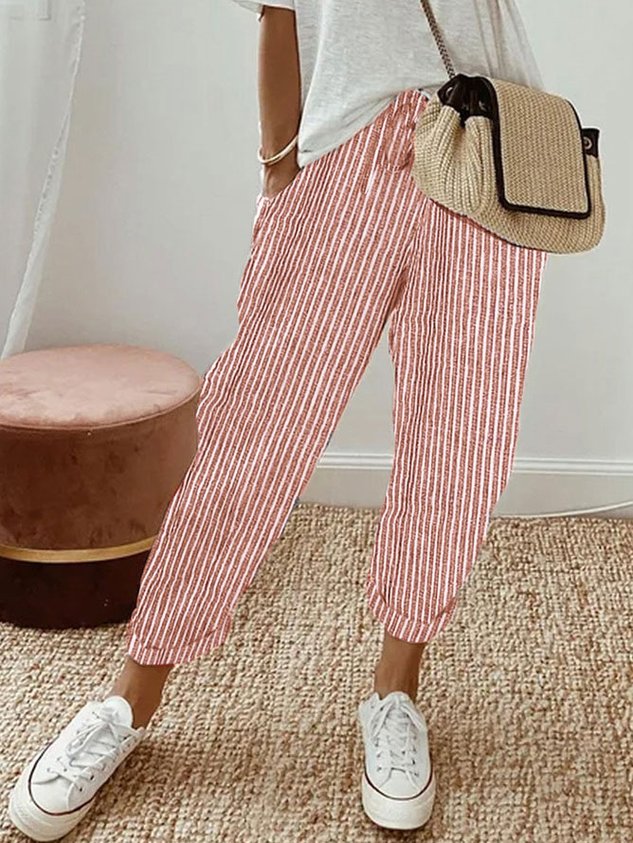 Women's casual drawstring pants, soft & comfy for summer beach days or relaxed lounging. Elastic waist.
