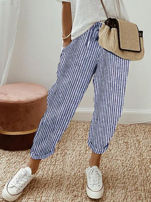 Lightweight women's summer pants, loose fit drawstring for comfort. Ideal vacation & casual wear.
