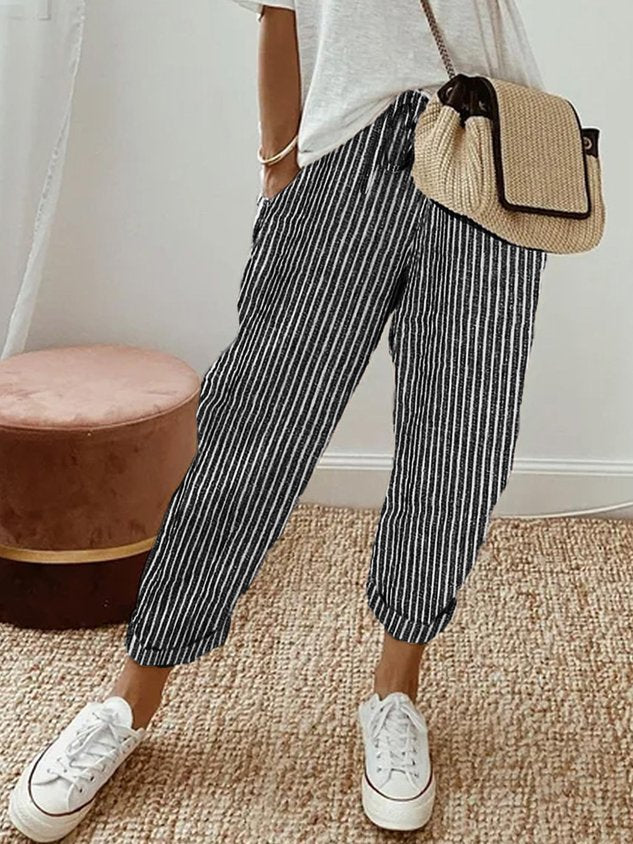 Comfy women's elastic waist pants, drawstring style for relaxed summer, beach & lounge wear.