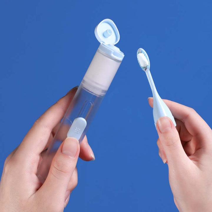 Portable dental care solution, 3-in-1 folding toothbrush, for adults and kids