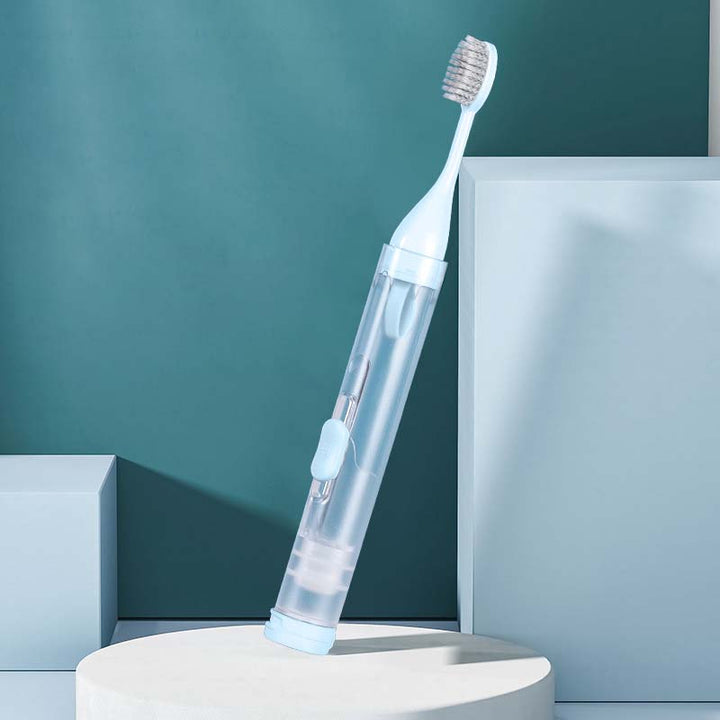 Complete oral hygiene system: 3-in-1 travel toothbrush for easy, portable teeth cleaning