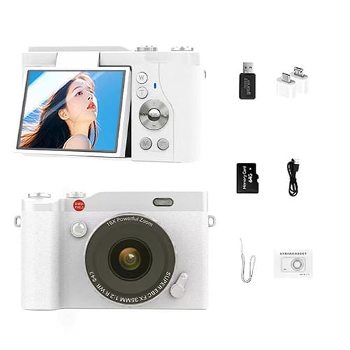 Portable compact 4K camera with flip screen, perfect for capturing high-quality photography and vlogs on the go.