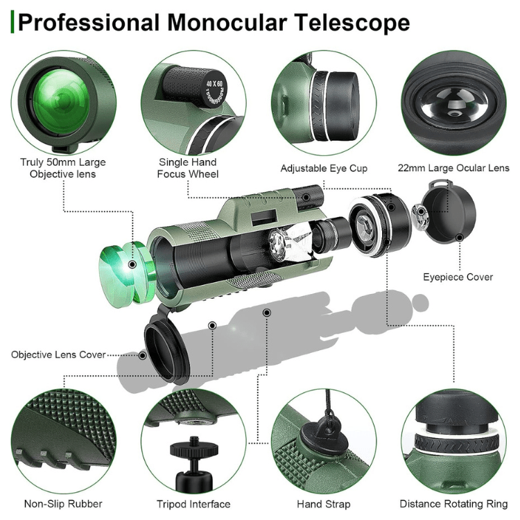 High-power 600x monocular telescope for detailed birdwatching, hunting, and remote observation.