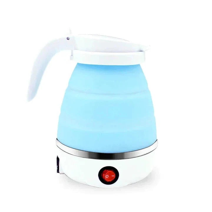 Compact collapsible travel kettle for hot water on-the-go. Silicone electric kettle, ideal travel essential for quick drinks.