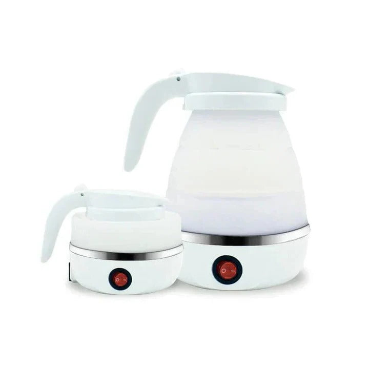 Collapsible travel electric kettle, easy to use for instant hot water. Silicone body, perfect for tea, coffee, ramen.