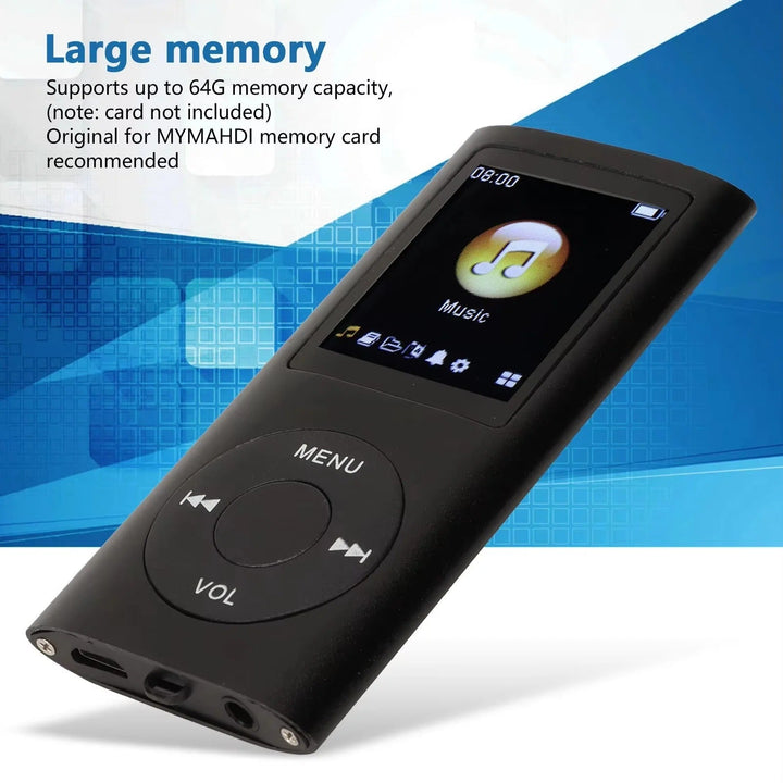 Sleek compact MP3 video player, 1.8-inch LCD screen, lightweight for personal digital audio enjoyment.