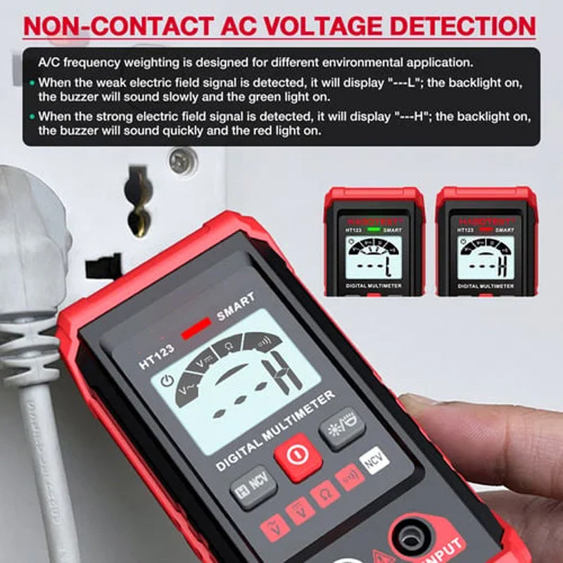 Compact digital multimeter with backlight, clear readings in low-light electrical testing environments