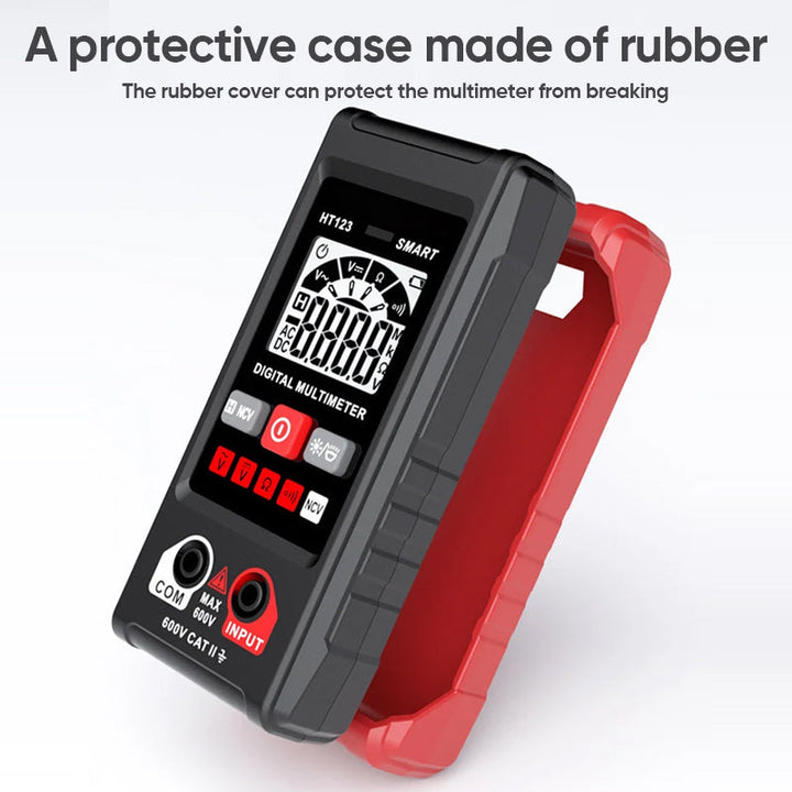 Digital multimeter in a protective case, ensuring durability for electrical testing and transport