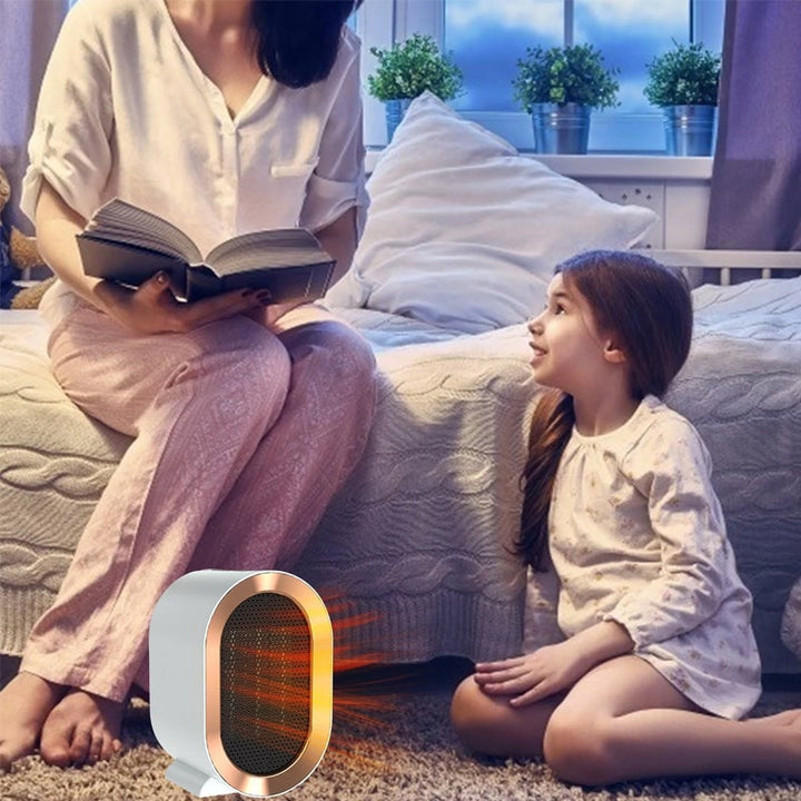 PTC ceramic desktop space heater, energy-efficient for office or home.