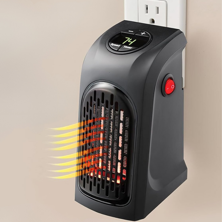 Mini portable space heater with a sturdy base, perfect for under-desk office heating or bedroom warmth.