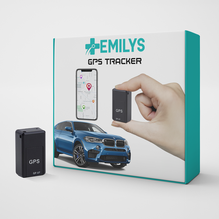 Hand holding a compact GPS car tracker, demonstrating its portable size for discreet use.