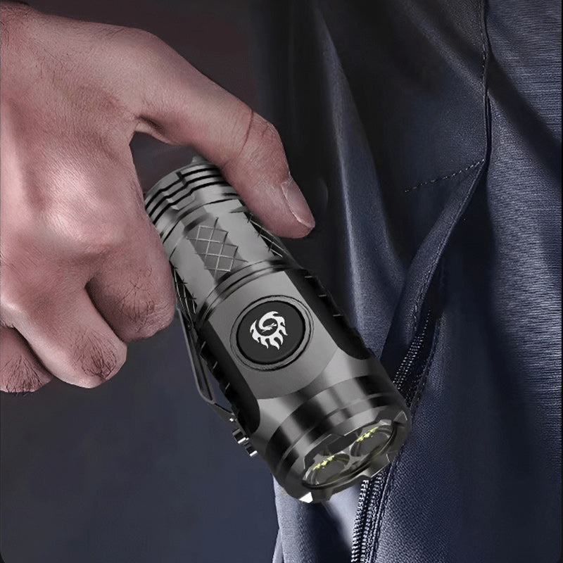 Compact LED flashlight with multi-mode settings, ideal for camping & outdoor gear