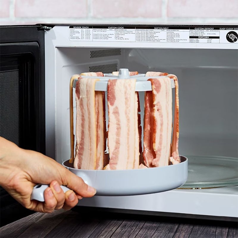 Microwave grill with a delicious grilled chicken breast, emphasizing quick & healthy meal prep.