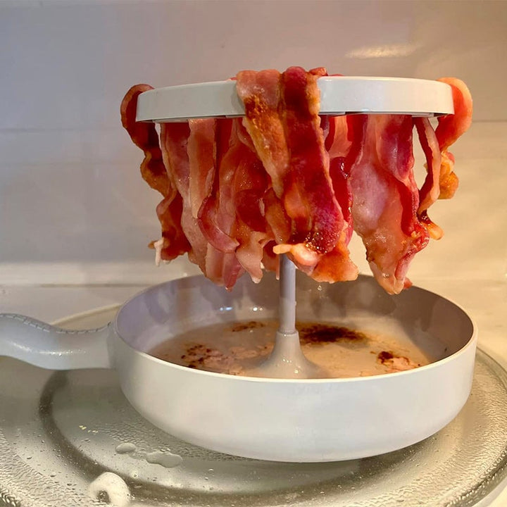 Innovative microwave grill, demonstrating its compact size for small kitchens and healthy eating.