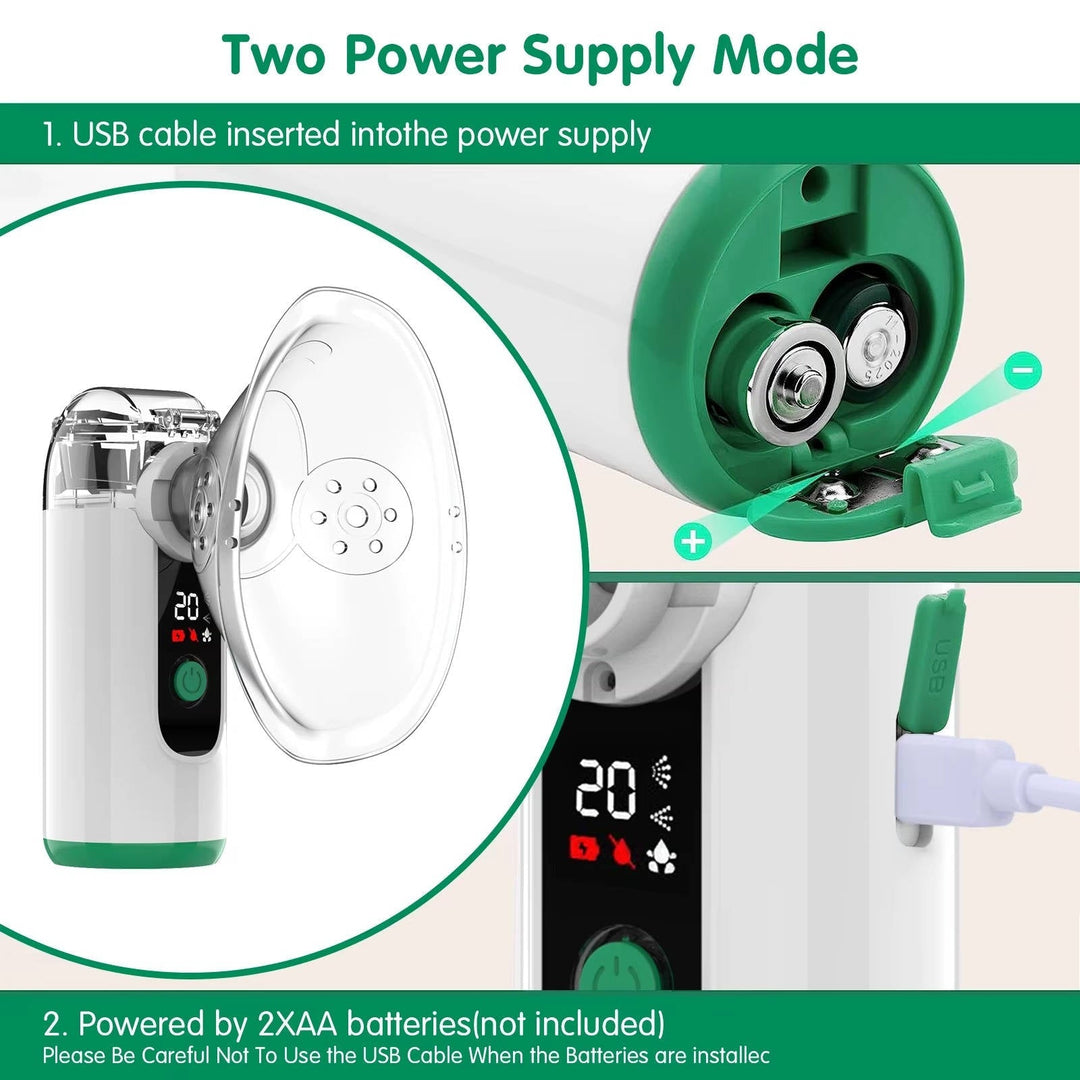 Travel friendly personal inhaler. USB rechargeable, portable nebulizer for quick mist therapy.