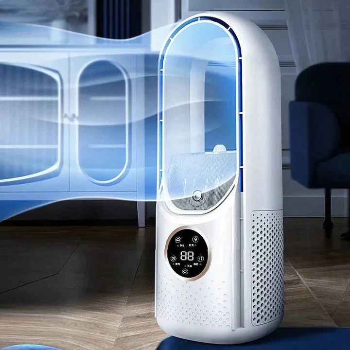 Ultra-quiet portable air conditioner ensuring peaceful personal cooling for work or sleep.