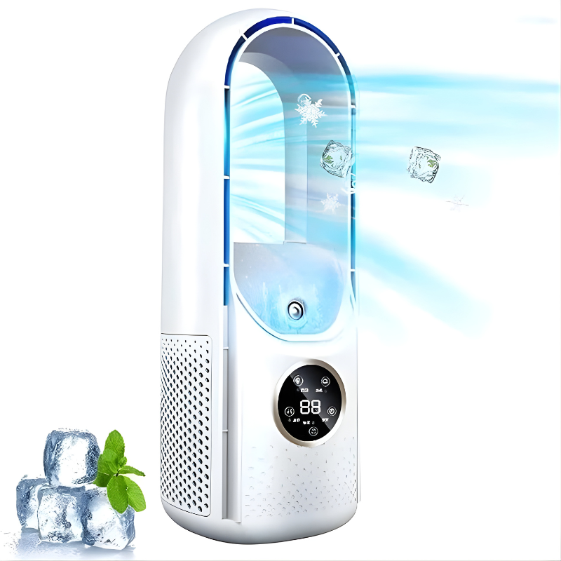 Energy-efficient portable AC unit providing quiet cooling for bedroom or small room in summer.