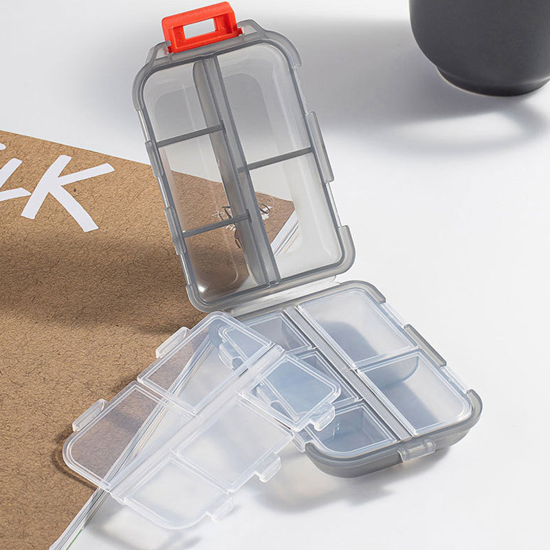 Waterproof travel pill case with 161 labels, ensures secure medication storage.
