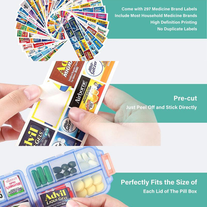 Portable pill case, waterproof, with 161 customizable labels for health management on the go.