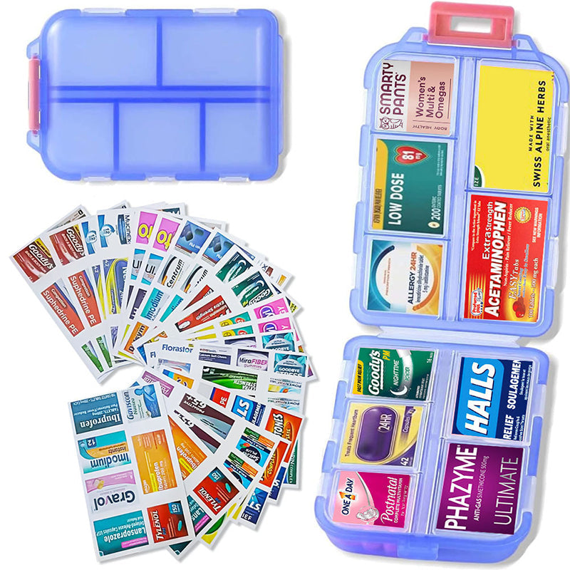 Daily vitamin travel organizer, compact and efficient with 161 labels included.
