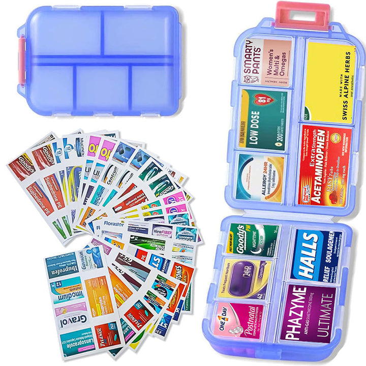 Daily vitamin travel organizer, compact and efficient with 161 labels included.