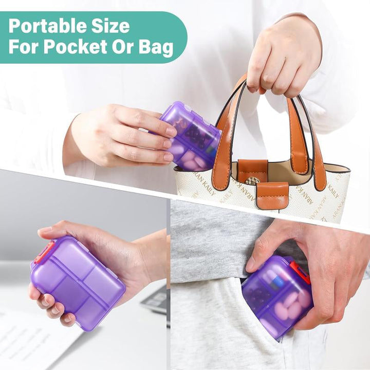 Waterproof travel pill organizer for daily vitamins and medication, includes 161 labels.