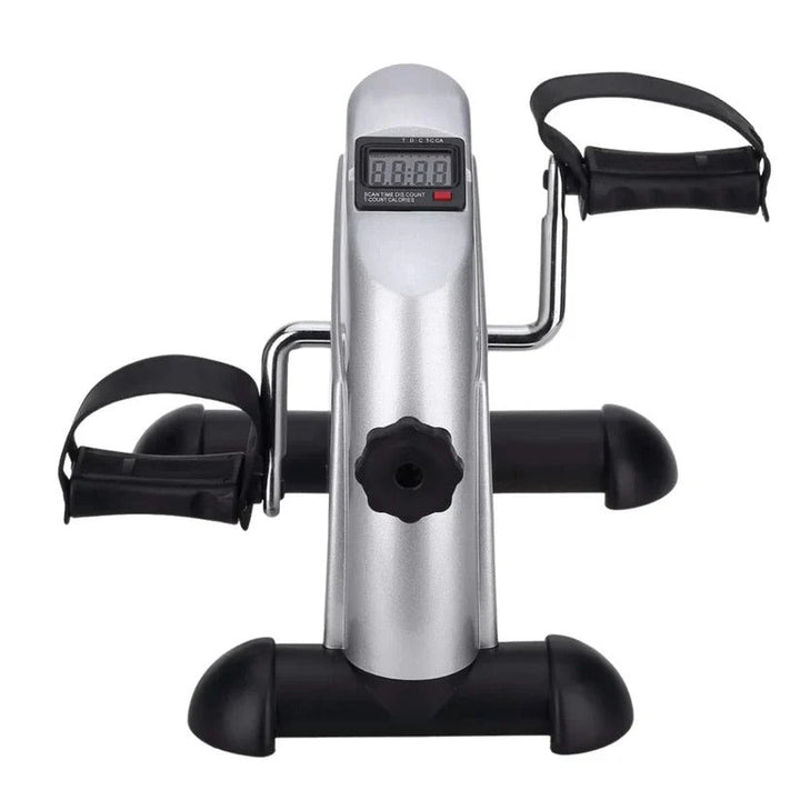 Mini exercise bike with LCD display showing stats for under-desk leg or arm exercises.
