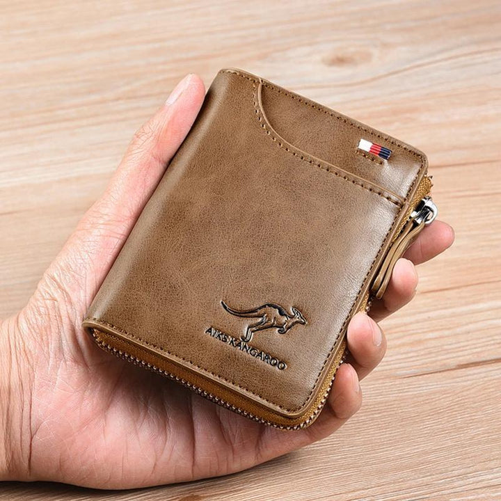 Travel-friendly unisex RFID wallet, compact design for secure card organization & peace of mind.