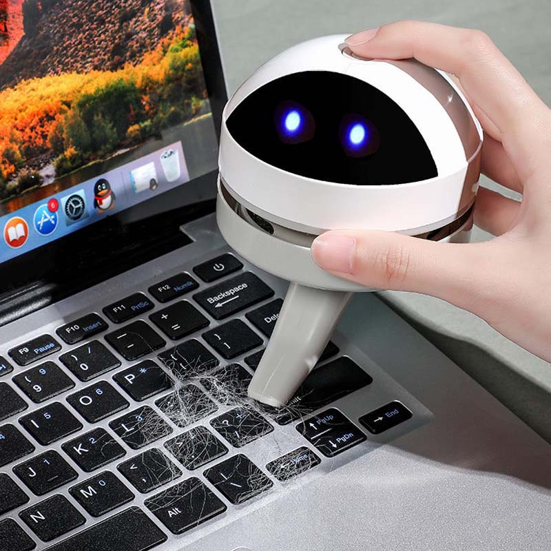 USB-powered desktop cleaner in white, highlighting its modern and simple aesthetic.