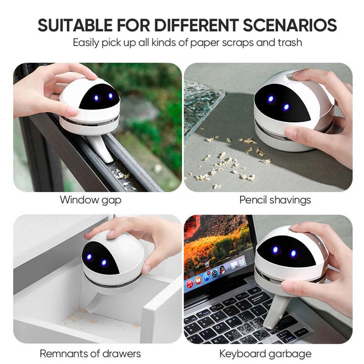 Ergonomic white desktop vacuum cleaner, a must-have gadget for a clean workspace.