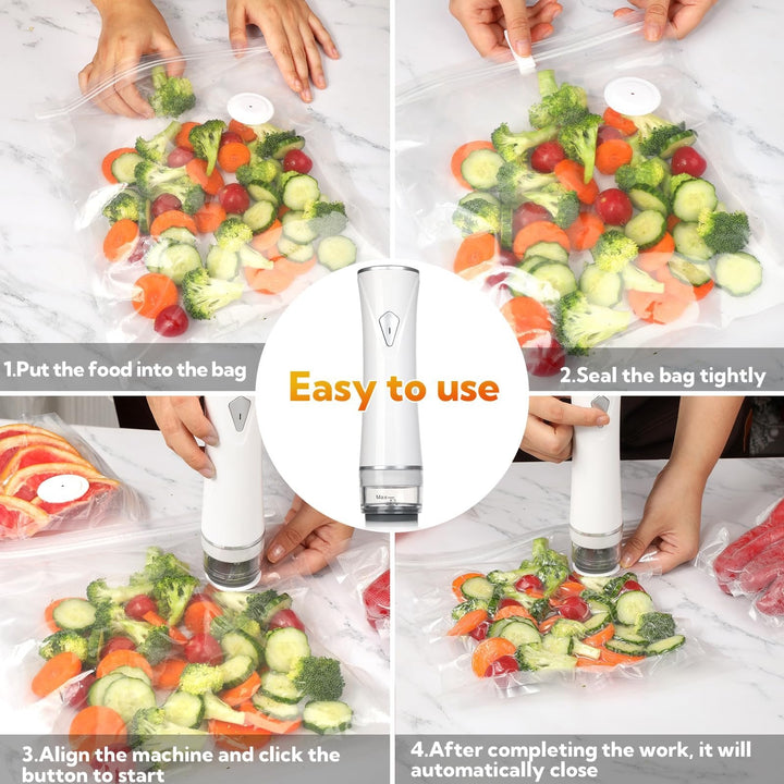 Set of reusable vacuum sealer bags in various sizes, compatible with the cordless device