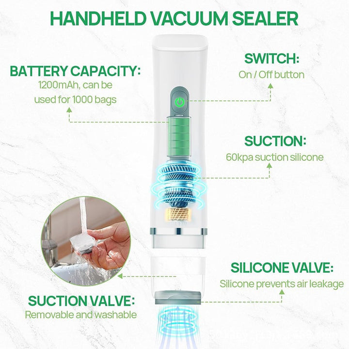 Lifestyle shot: person using the compact vacuum sealer to prepare meals for camping trip