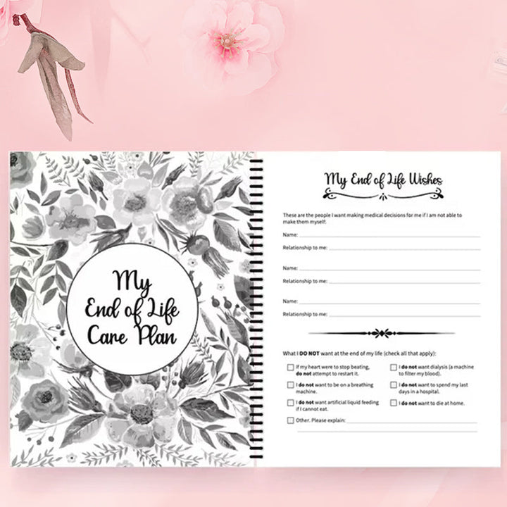 Close-up of the End-of-Life Planner's cover with title and a subtle, comforting design.