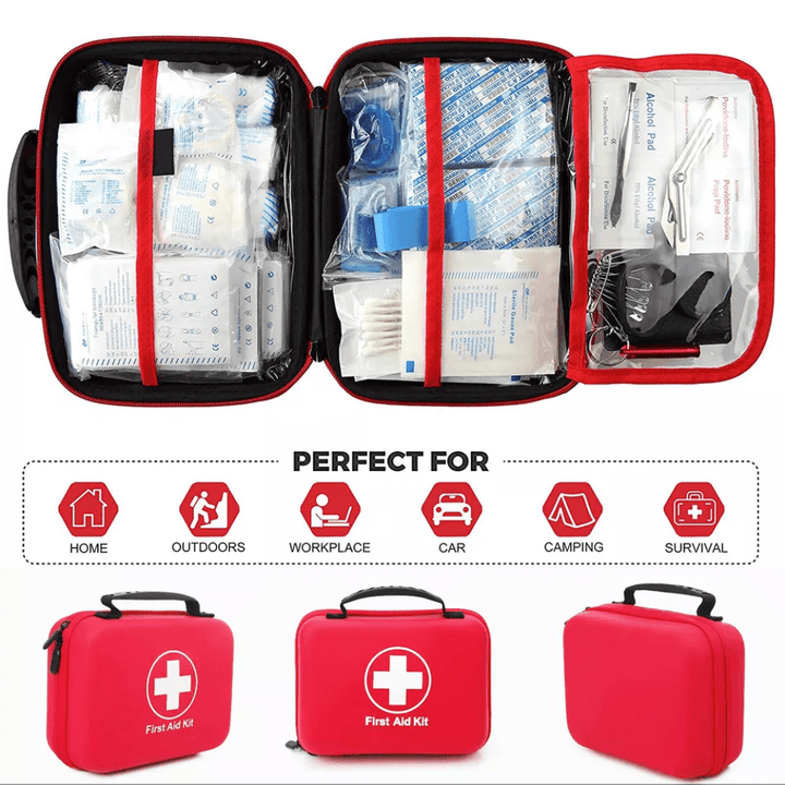 Survival first aid kit for outdoor adventures, camping, hiking. Essential medical preparedness for emergencies.