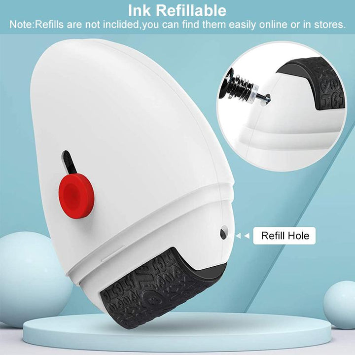 Stationery confidentiality roller stamp, ensures personal data remains private before disposal