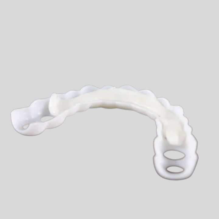 Photo-ready temporary snap-on veneers made from flexible polymer for a perfect smile. Reusable teeth cover.