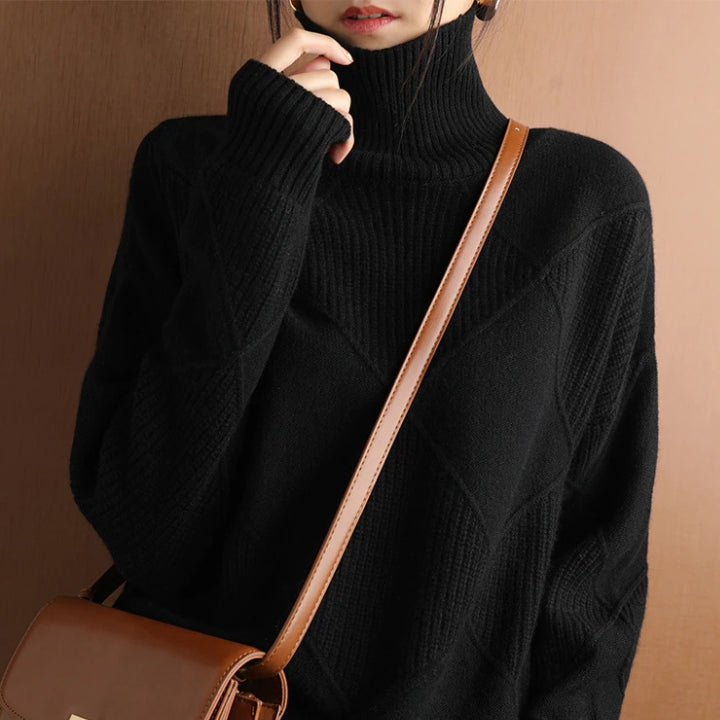 Stylish detail: ribbed pattern on a women's cozy oversized knit sweater
