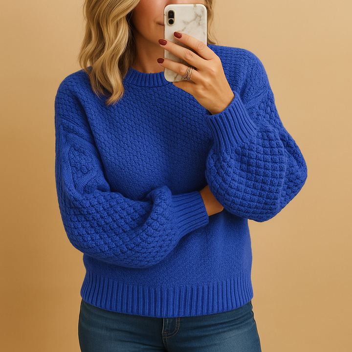 Women's long sleeve textured knit pullover sweater, ideal for casual wear and cozy comfort