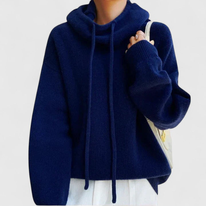 Warm women's drawstring cowl neck pullover, a must-have for winter fashion. Offers cozy comfort & stylish look.