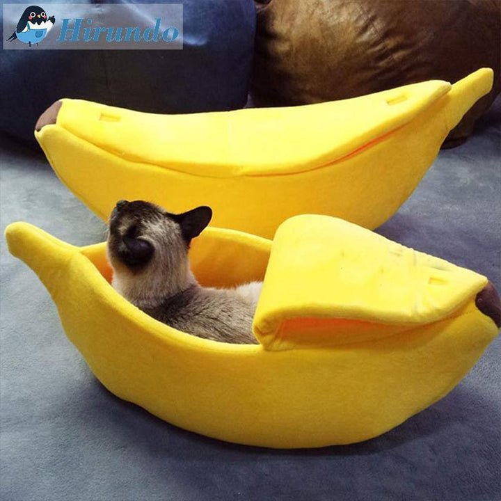 Cozy yellow banana pet bed for cats and small dogs, plush and warm