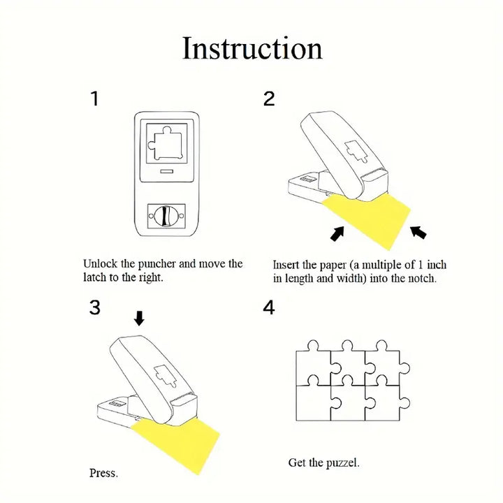 Crafting Jigsaw Puzzle Punch Tool displayed with various shaped paper pieces, showing its versatility