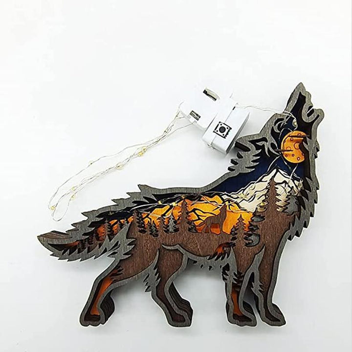 Creative wooden wolf animal ornament, lighted home decor, rustic and festive, great christmas gift